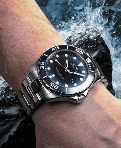 Shop Mido Men's Swiss Automatic Ocean Star 600 Chronometer Stainless Steel Bracelet Watch 44mm In Blue