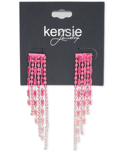 Kensie Pink Ombre Rhinestone Chain Fringe Linear Earrings In Open Misce
