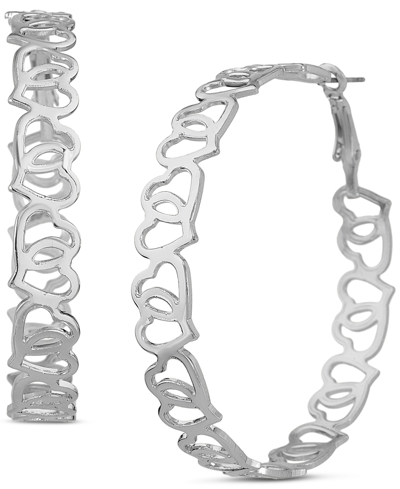 Shop Kensie Large Heart Cutout Hoop Earrings, 2.28" In Silver