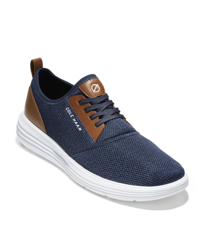 Shop Cole Haan Men's Grand Sports Journey Knit Sneakers In Navy Ink,optic White