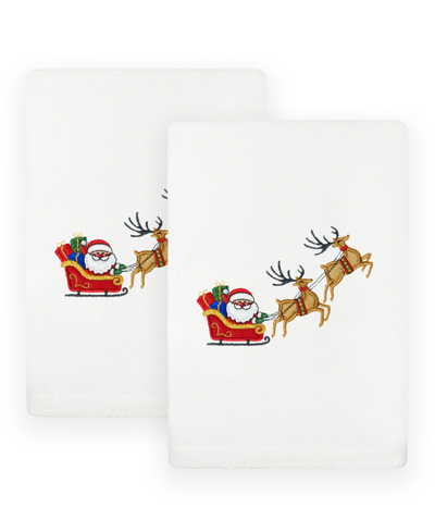 Shop Linum Home Christmas Santa's Sled Embroidered Luxury 100% Turkish Cotton Hand Towels, 2 Piece Set In White