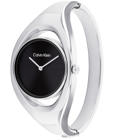 Shop Calvin Klein Women's Two Hand Silver Stainless Steel Bangle Bracelet Watch 30mm