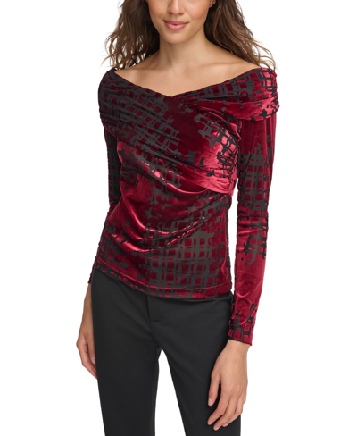 Shop Donna Karan Women's Burnout-velvet Off-the-shoulder Top In Scarlet