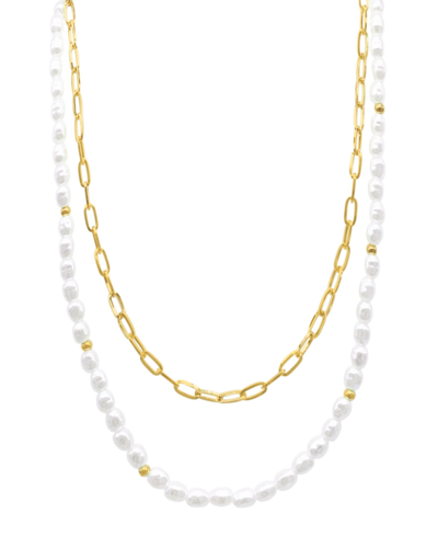 Adornia Gold-tone Imitation Pearl & Paperclip Two-row Layered Necklace, 17" + 3" Extender In Gold