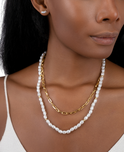 Adornia Gold-tone Imitation Pearl & Paperclip Two-row Layered Necklace, 17" + 3" Extender In Gold