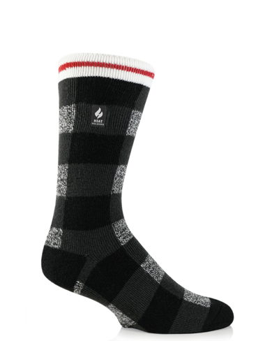 Heat Holders Men's Lite Roy Buffalo Plaid Crew Sock In Black,gray