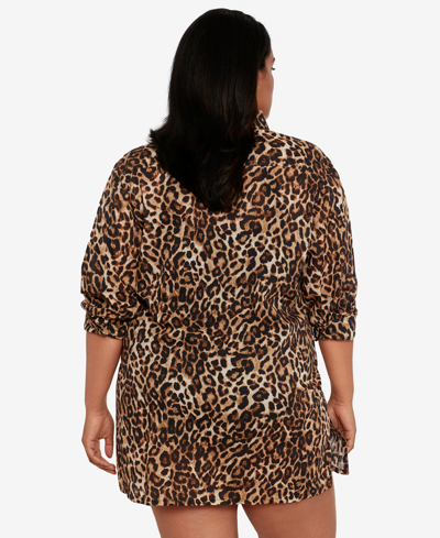 Shop Lauren Ralph Lauren Plus Size Cotton Leopard-print Camp Shirt Cover-up