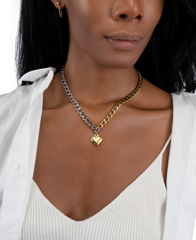 Adornia Two-tone Half & Half Heart Pendant Toggle 18" Necklace In Gold