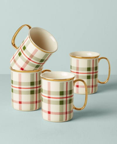 Lenox Holiday Plaid Mugs, Set Of 4 In Red  Green And Ivory