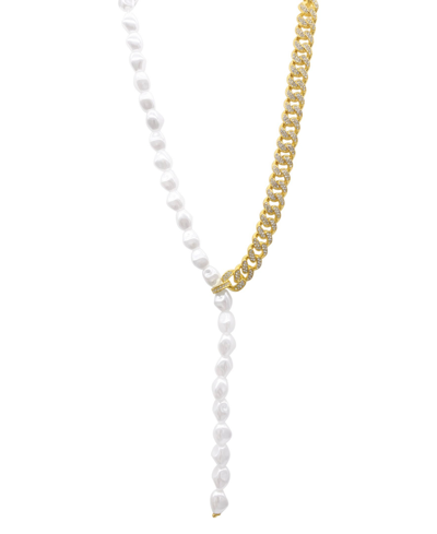 Adornia Imitation Pearl & Pavé Cz Curb Chain Y-necklace In Gold