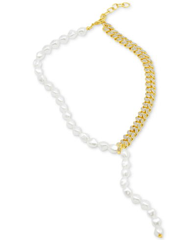 Adornia Imitation Pearl & Pavé Cz Curb Chain Y-necklace In Gold