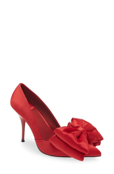 Shop Jeffrey Campbell Convince-b Satin Bow Pointed Toe Pump In Red Satin