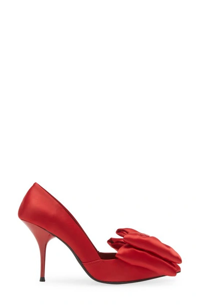 Shop Jeffrey Campbell Convince-b Satin Bow Pointed Toe Pump In Red Satin
