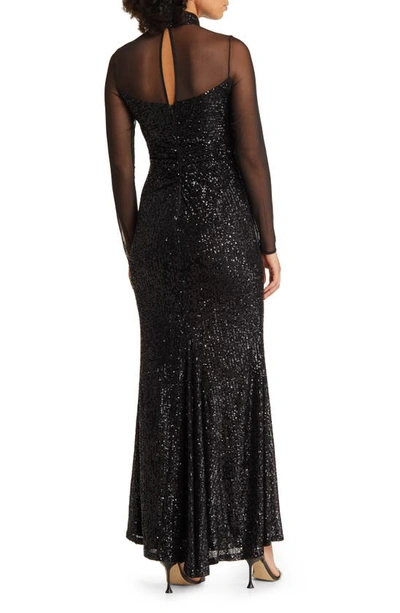 Shop Eliza J Sequin Mesh Lace Long Sleeve Gown In Black