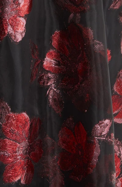 Shop Eliza J Floral Jacquard Faux Wrap Ballgown In Red Black