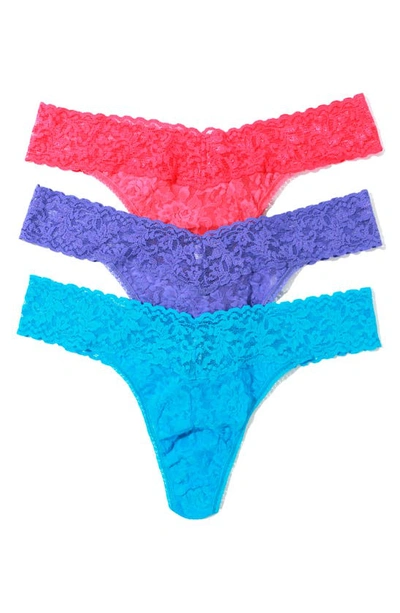 Shop Hanky Panky Holiday Assorted 3-pack Original Rise Thongs In Pink/ Purple/ Turquiose