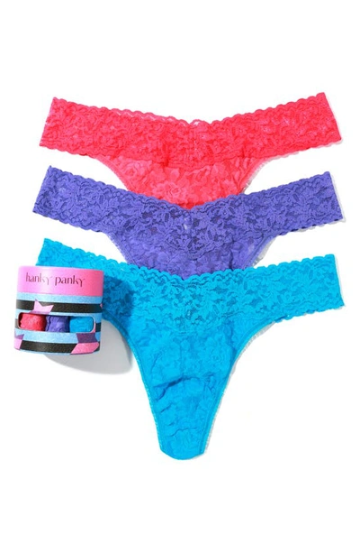 Shop Hanky Panky Holiday Assorted 3-pack Original Rise Thongs In Pink/ Purple/ Turquiose