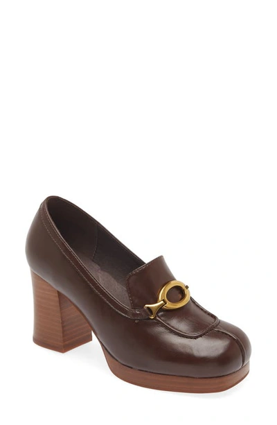 Shop Jeffrey Campbell Honorary Platform Loafer Pump In Brown Tan Stack Gold
