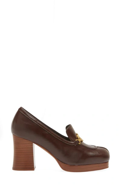 Shop Jeffrey Campbell Honorary Platform Loafer Pump In Brown Tan Stack Gold