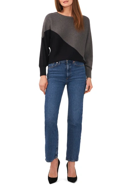 Shop Vince Camuto Asymmetric Colorblock Cotton Blend Sweater In Medium Heather Grey
