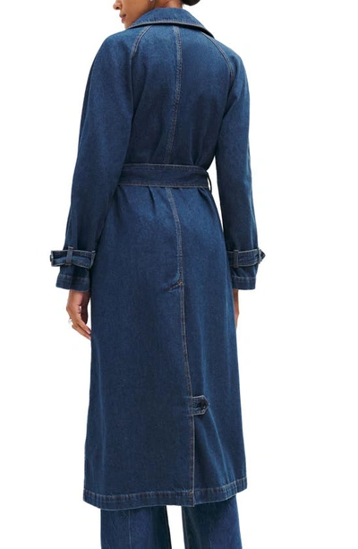 Shop Reformation Hayes Belted Organic Cotton Denim Trench Coat In Estes