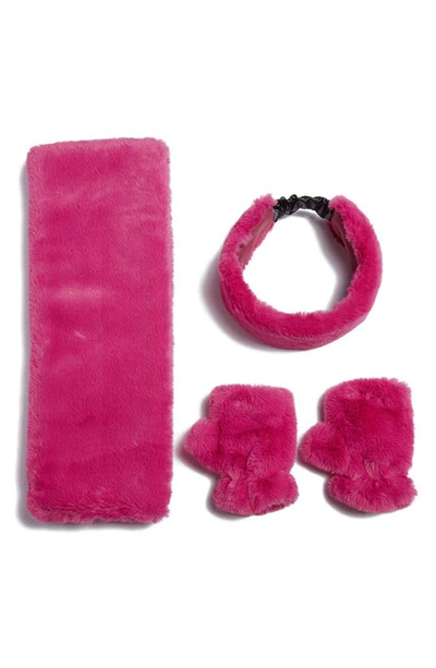 Shop Apparis Kids' Faux Fur Scarf, Headband & Fingerless Mittens Set In Confetti Pink