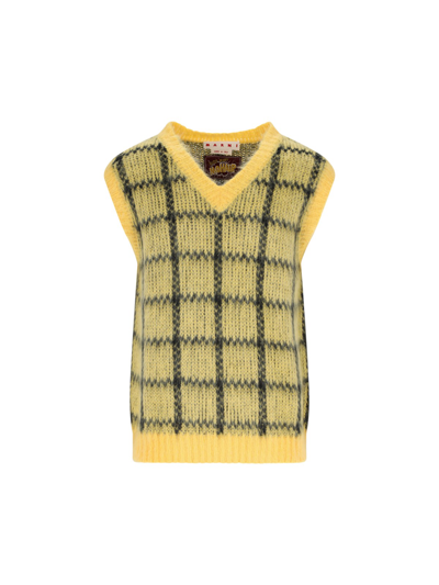 Marni Check Mohair-blend Vest In Yellow