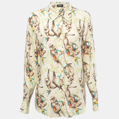 Pre-owned Dsquared2 Cream Monkey Printed Twill Button Front Shirt Xl