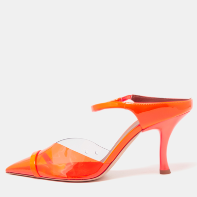 Pre-owned Malone Souliers Neon Orange Pvc And Patent Leather Lona Mules Size 39.5