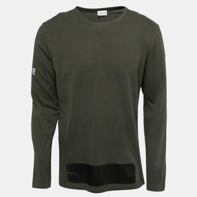 Pre-owned Moncler Military Green Cotton Crew Neck Long Sleeve T-shirt Xl