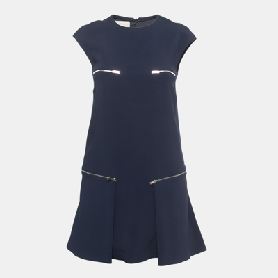 Pre-owned Stella Mccartney Navy Blue Crepe Zip Detail Sleeveless Mini Dress Xs
