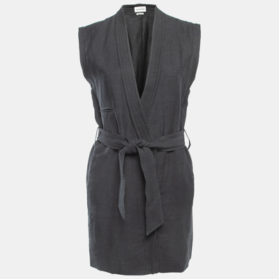 Pre-owned Isabel Marant Étoile Black Grey Linen Belted Sleeveless Mini Dress Xs