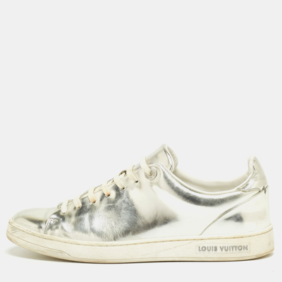 Pre-owned Louis Vuitton Silver Foil Leather Frontrow Low Top Sneakers Size 38
