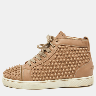 Pre-owned Christian Louboutin Beige Leather Louis Spike High Top Sneakers Size 39.5
