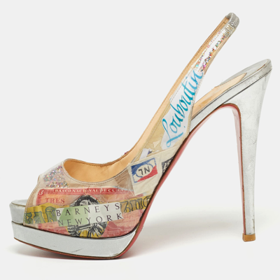Pre-owned Christian Louboutin Multicolor Pvc Trash Collection Lady Peep Sling Pumps Size 38.5