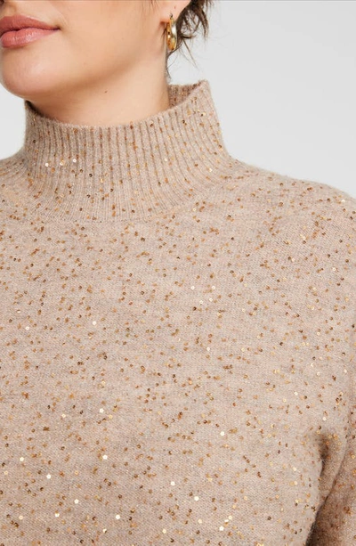 Shop Estelle Golden Sparkle Sequin Sweater In Hazelnut