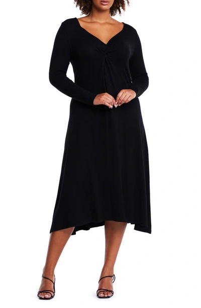 Shop Estelle Florentine Long Sleeve Knit Midi Dress In Black
