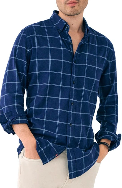 Shop Faherty The All Time Button-up Shirt In Navy Dusk Windowpane