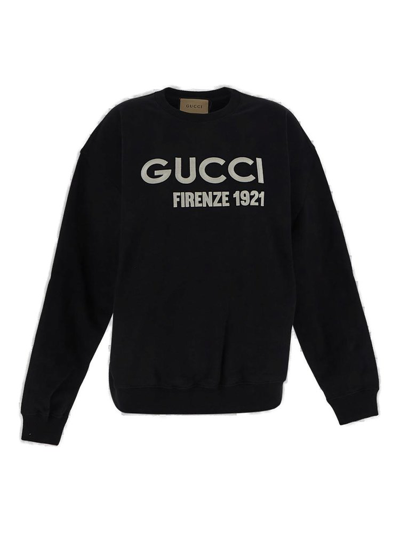 Shop Gucci Logo Embroidered Crewneck Sweatshirt In Black