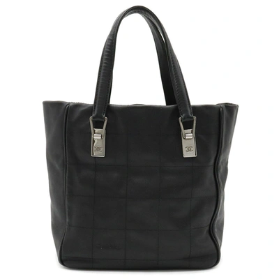 Pre-owned Chanel Chocolate Bar Black Leather Tote Bag ()