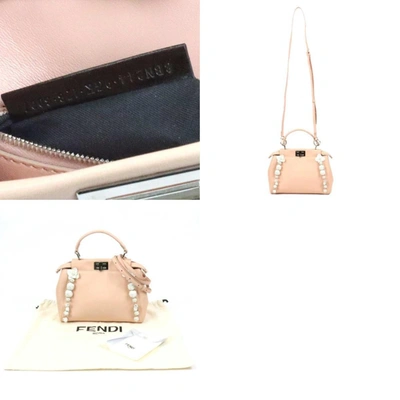 Shop Fendi Peekaboo Beige Leather Shoulder Bag ()