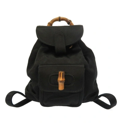 Shop Gucci Bamboo Black Synthetic Backpack Bag ()