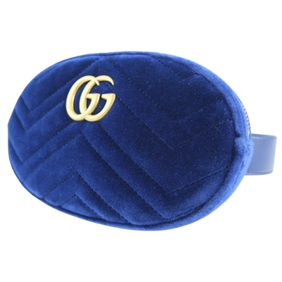 Shop Gucci Gg Marmont Blue Suede Clutch Bag ()