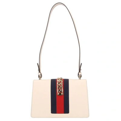 Shop Gucci Sylvie White Leather Shoulder Bag ()