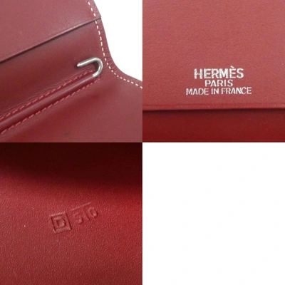 Shop Hermes Hermès Agenda Cover Burgundy Leather Wallet  ()