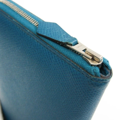 Shop Hermes Hermès Azap Blue Leather Wallet  ()