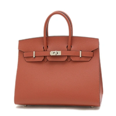 Shop Hermes Hermès Birkin 25 Burgundy Leather Handbag ()