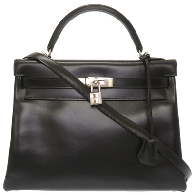 Hermes Hermès Kelly Black Leather Handbag (Pre-Owned)