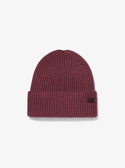 Shop Michael Kors Ribbed Knit Beanie Hat In Brown