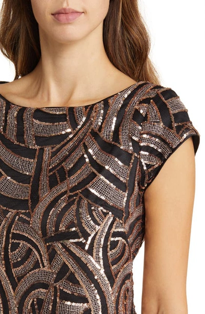 Vince Camuto Embellished Cap Sleeve Sheath Dress In Black Gold